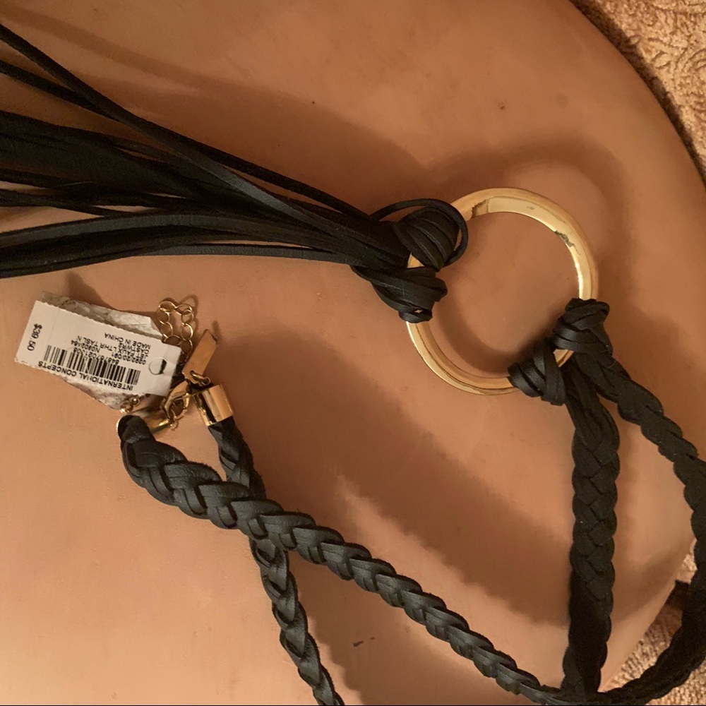 Black Braid Necklace with Gold Ring